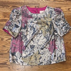 Anthropologie sequin Sparkle - Short Sleeve Top - Pink, Gold, Black